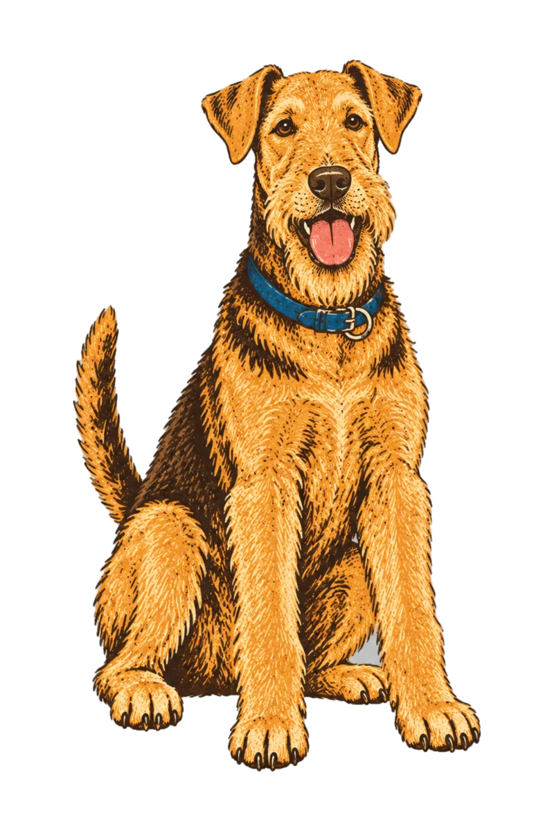 Vintage screen-print illustration representing Airedale Terrier