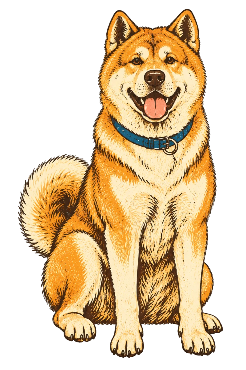 Vintage screen-print illustration representing Akita