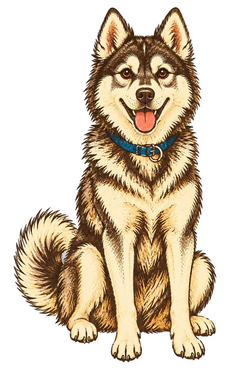 Vintage screen-print illustration representing Alaskan Klee Kai