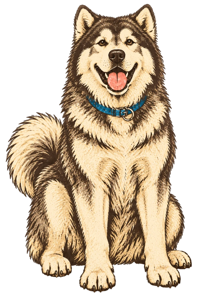 Vintage screen-print illustration representing Alaskan Malamute