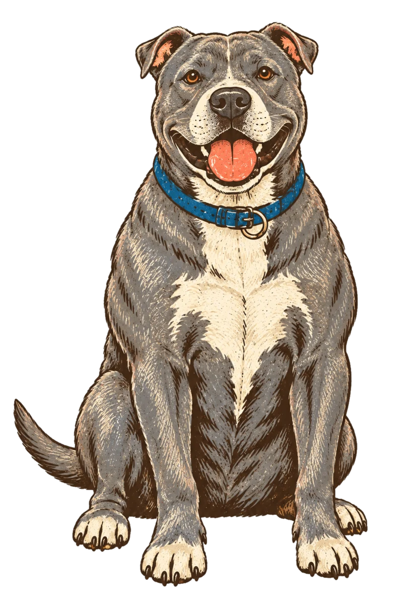 Vintage screen-print illustration representing American Bully
