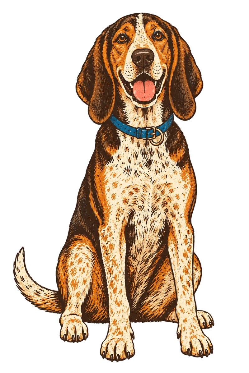 Vintage screen-print illustration representing American English Coonhound