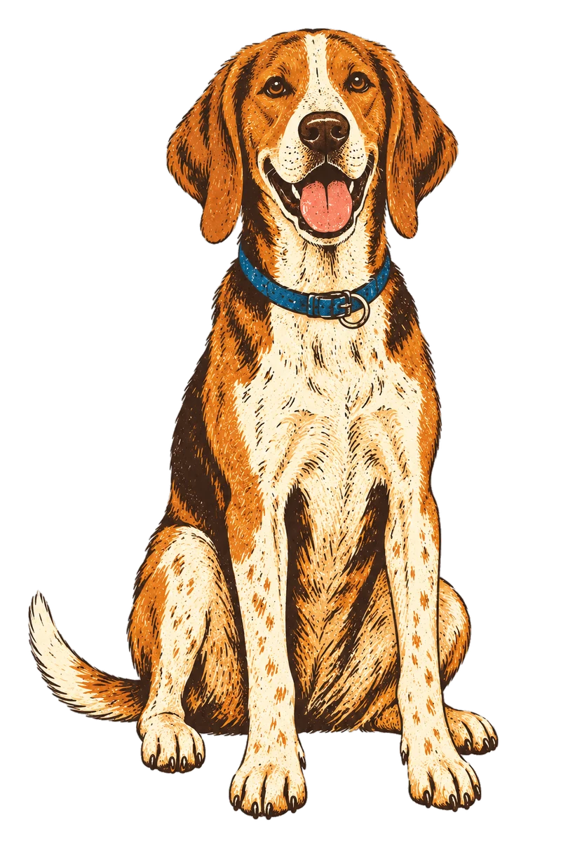 Vintage screen-print illustration representing American Foxhound