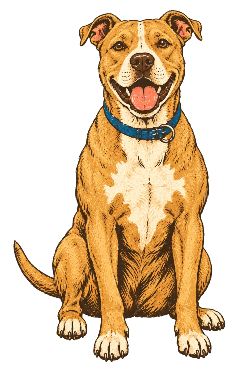 Vintage screen-print illustration representing American Pit Bull Terrier