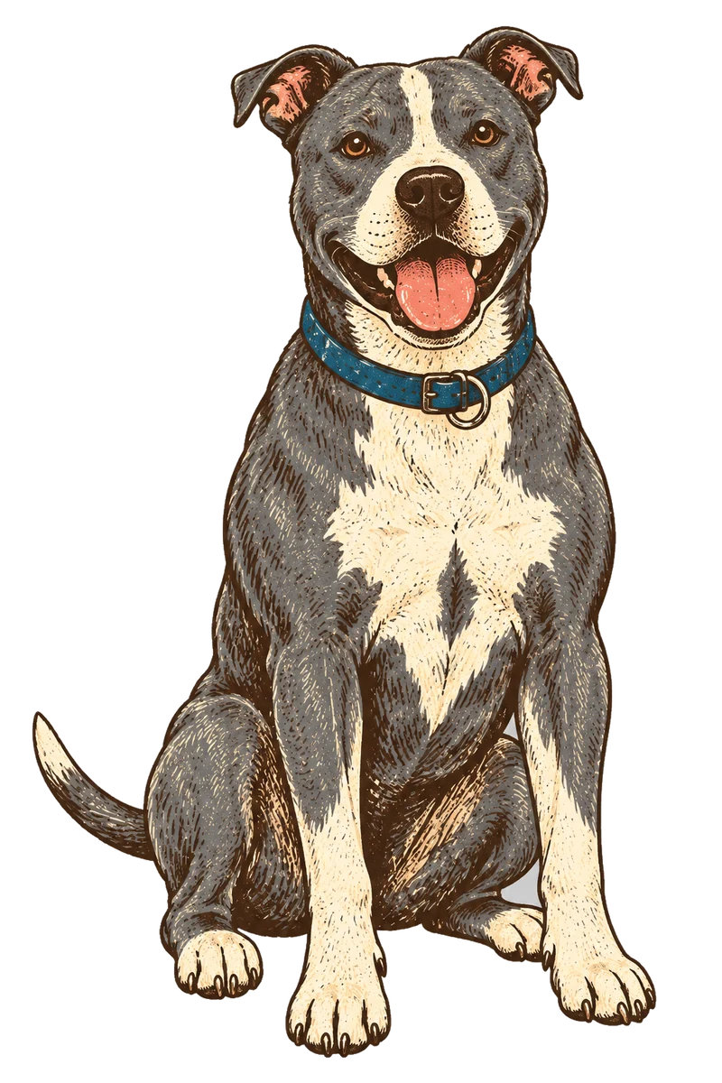 Vintage screen-print illustration representing American Staffordshire Terrier