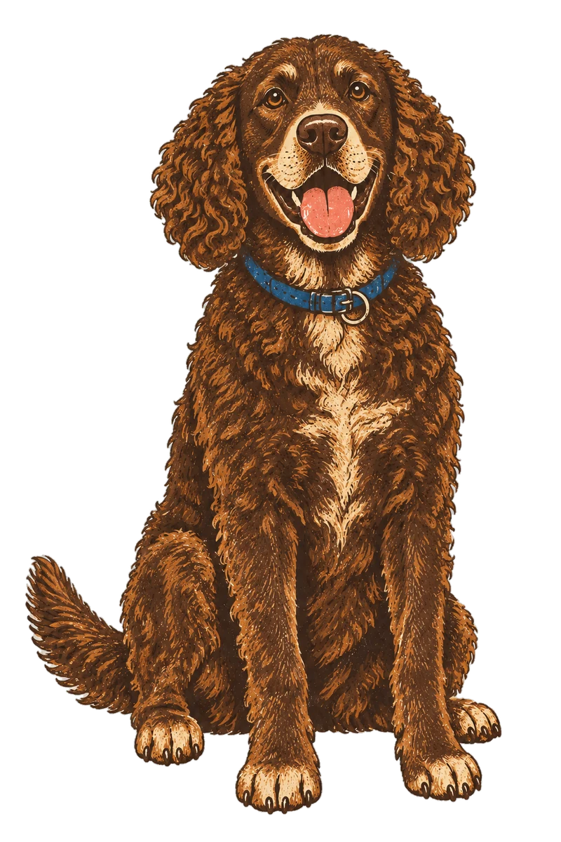Vintage screen-print illustration representing American Water Spaniel