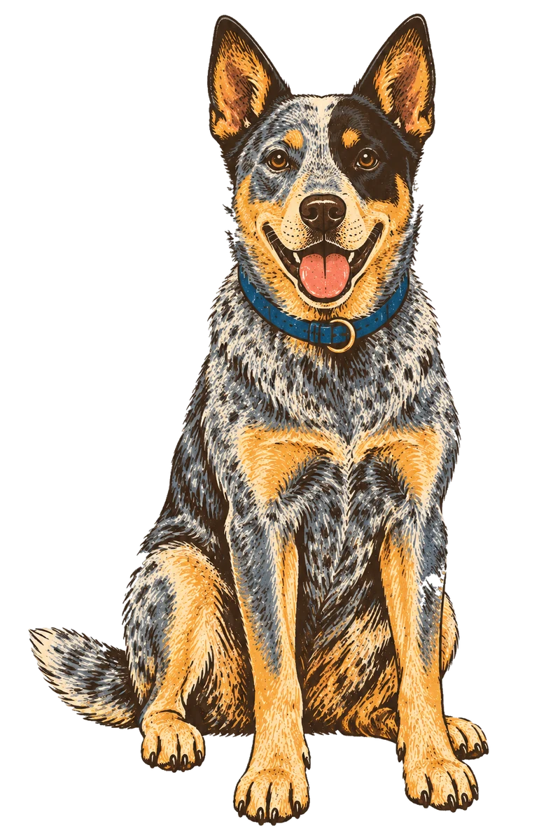 Vintage screen-print illustration representing Australian Cattle Dog