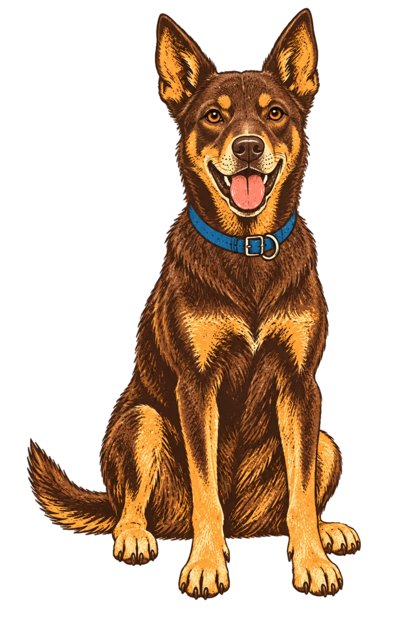 Vintage screen-print illustration representing Australian Kelpie