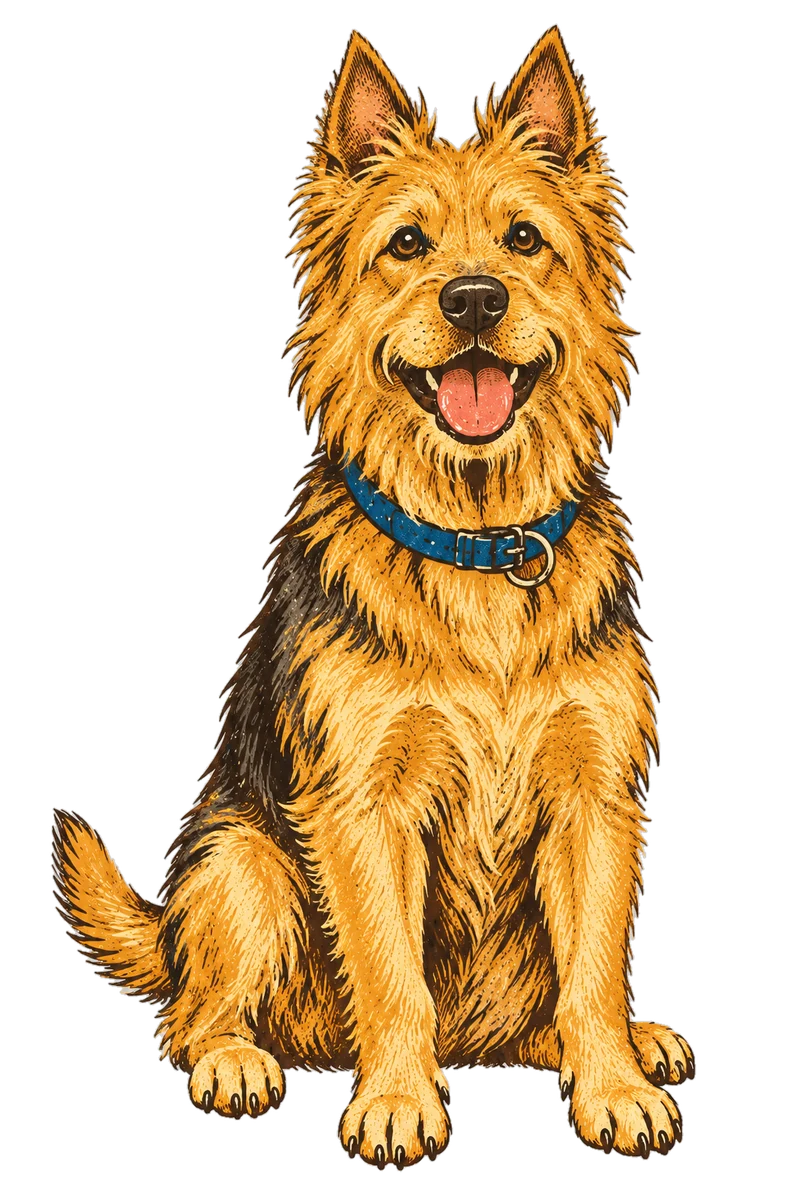 Vintage screen-print illustration representing Australian Terrier