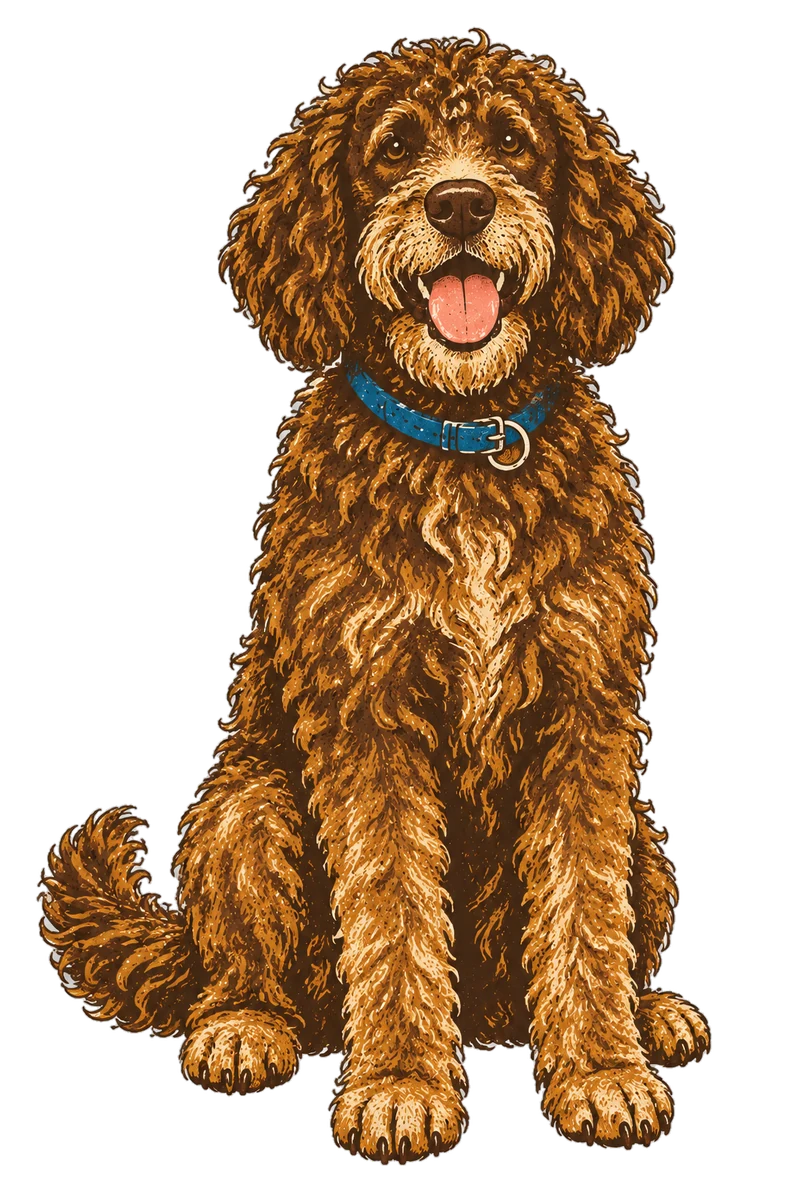 Vintage screen-print illustration representing Barbet