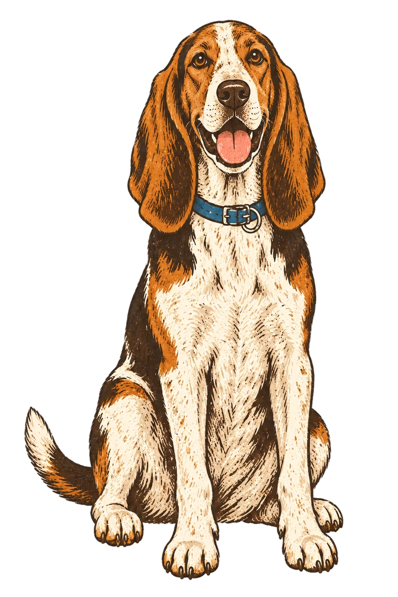 Vintage screen-print illustration representing Basset Artésien Normand