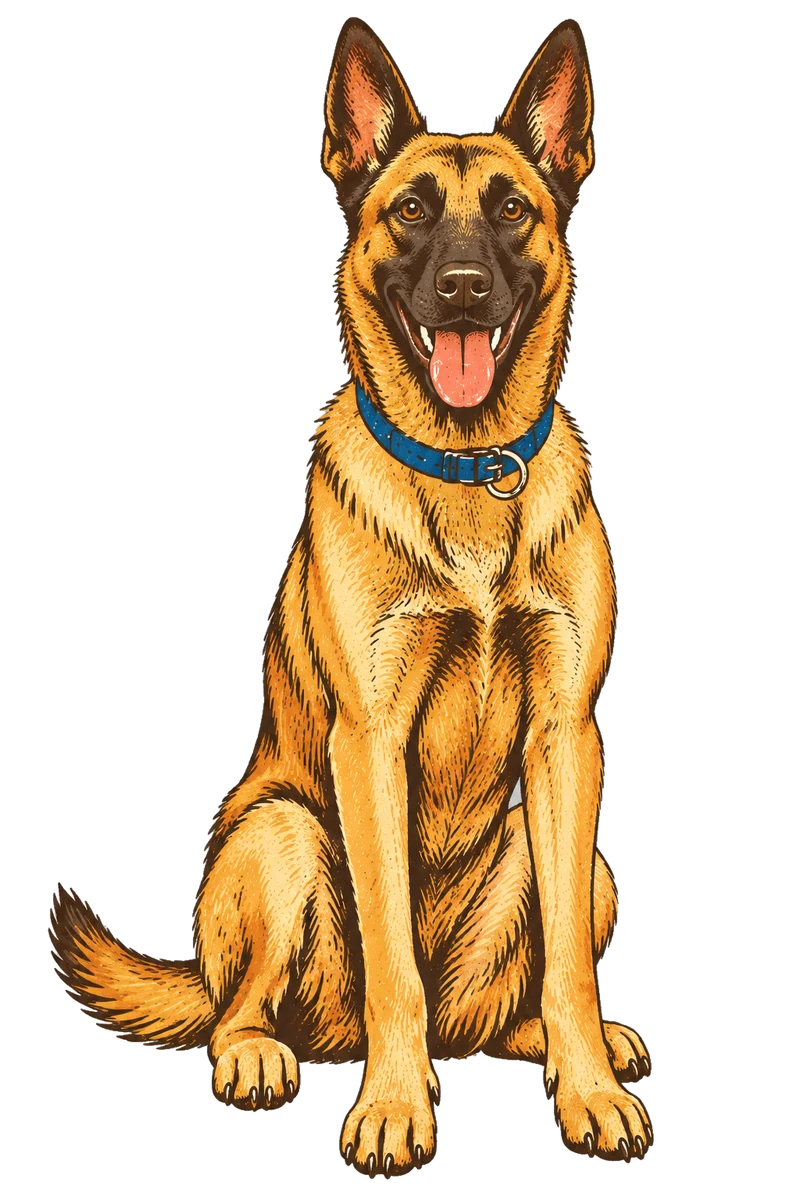 Vintage screen-print illustration representing Belgian Malinois