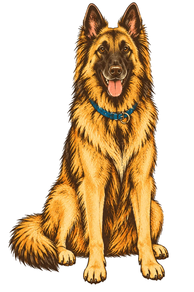 Vintage screen-print illustration representing Belgian Shepherd