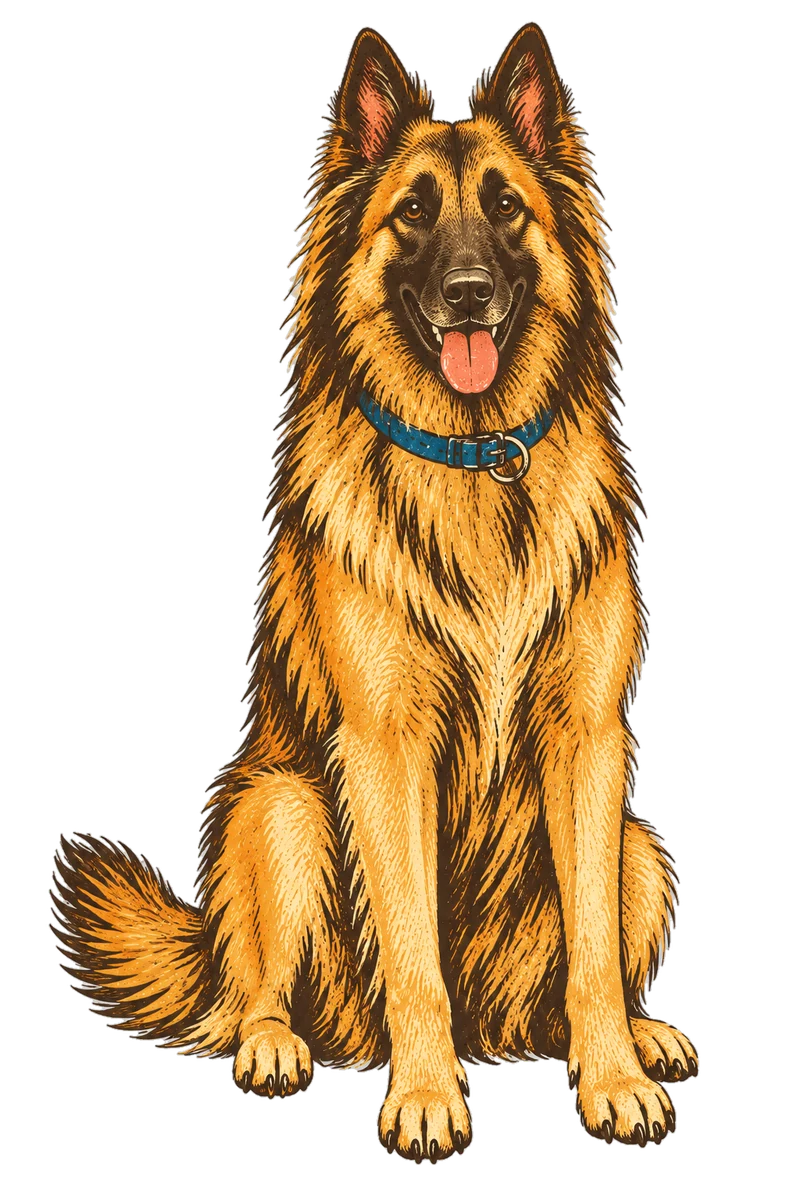 Vintage screen-print illustration representing Belgian Tervuren