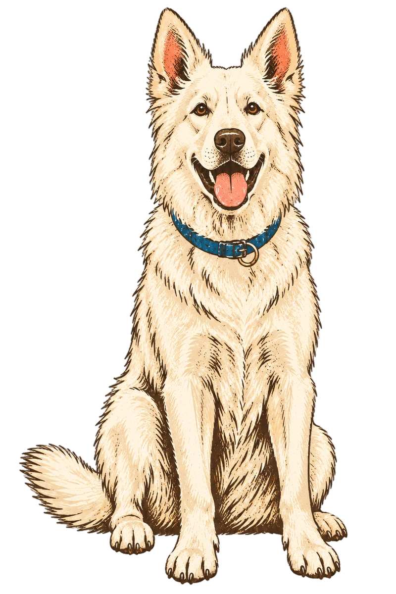 Vintage screen-print illustration representing Berger Blanc Suisse