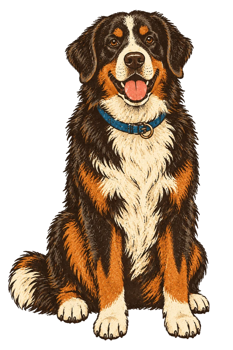 Vintage screen-print illustration representing Bernese Mountain Dog