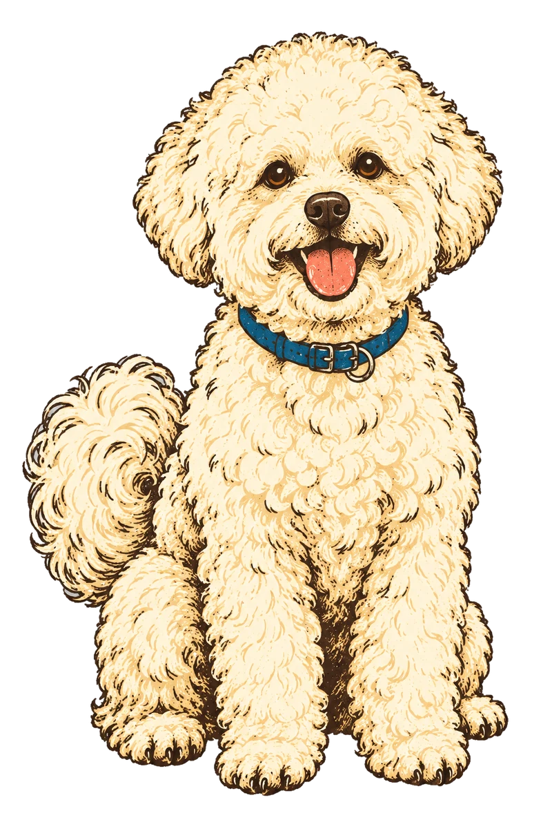 Vintage screen-print illustration representing Bichon Frise
