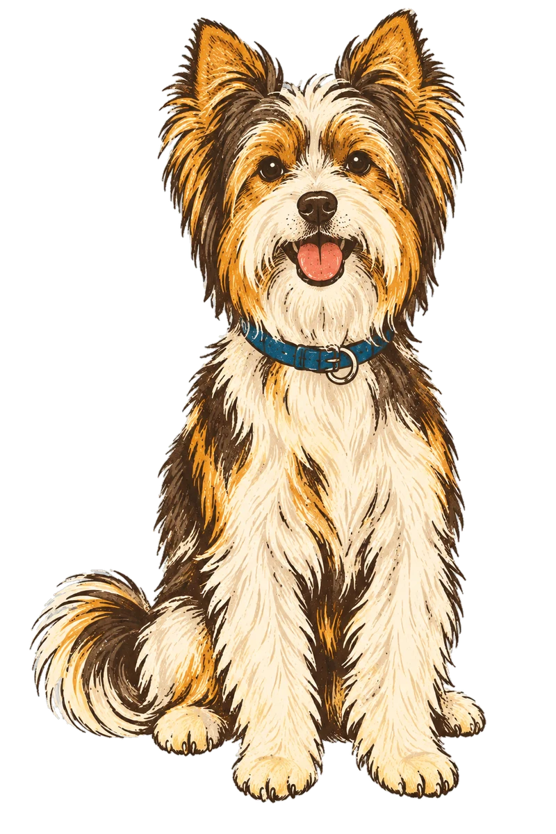 Vintage screen-print illustration representing Biewer Terrier
