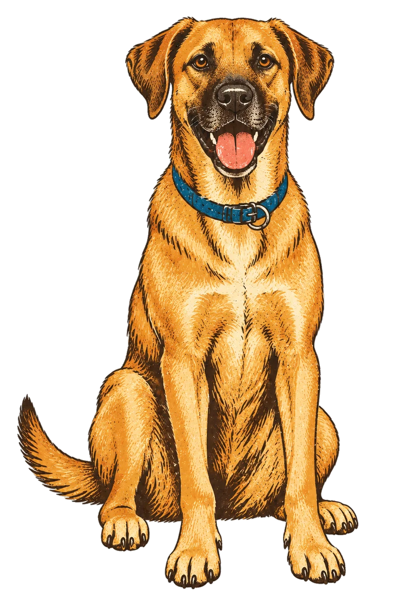 Vintage screen-print illustration representing Black Mouth Cur
