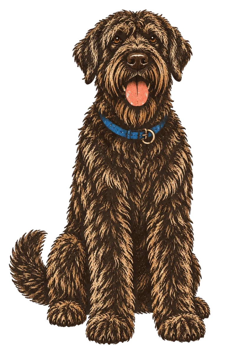 Vintage screen-print illustration representing Black Russian Terrier