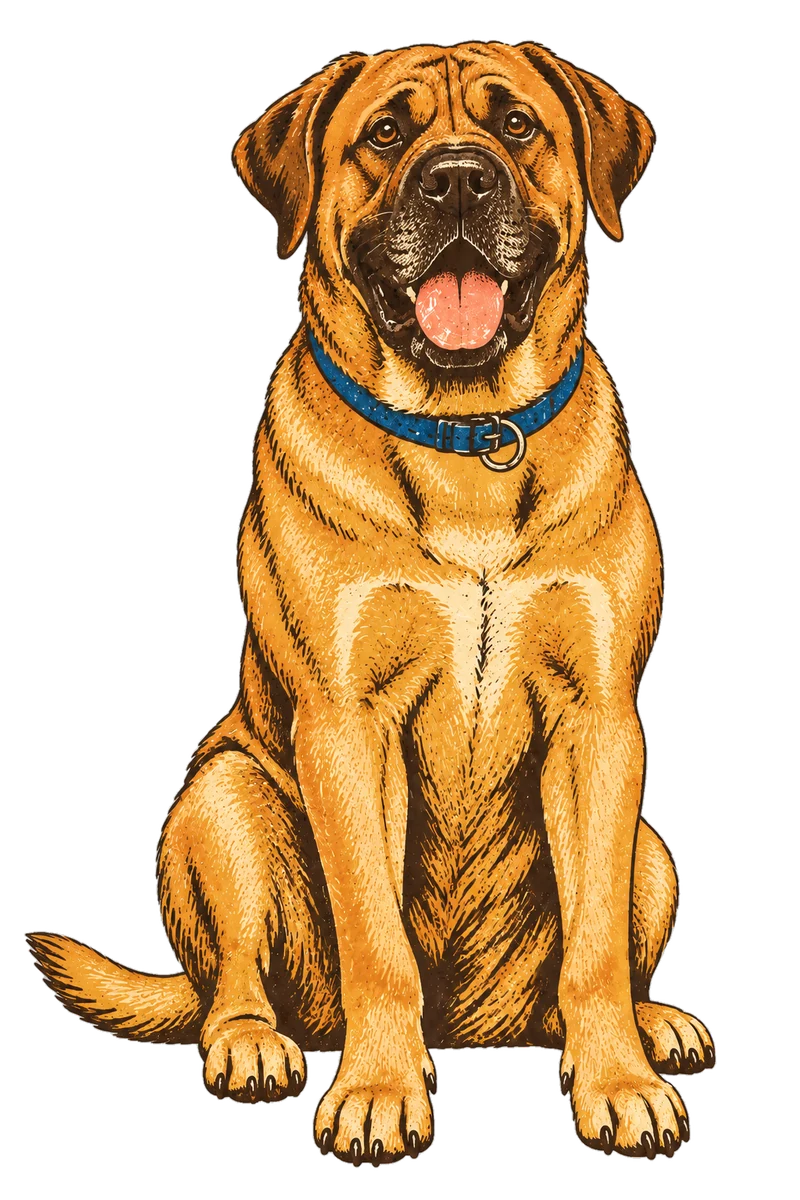 Vintage screen-print illustration representing Boerboel