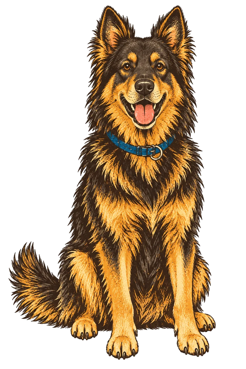 Vintage screen-print illustration representing Bohemian Shepherd