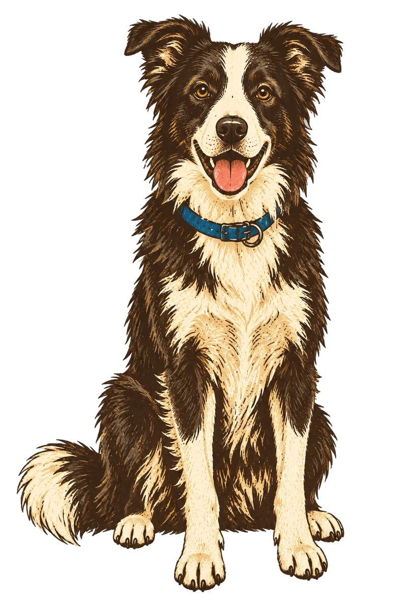 Vintage screen-print illustration representing Border Collie