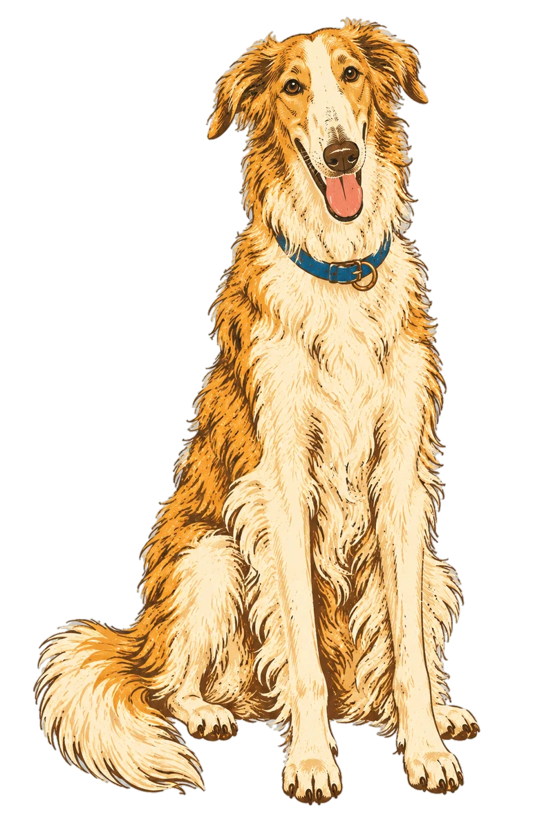 Vintage screen-print illustration representing Borzoi
