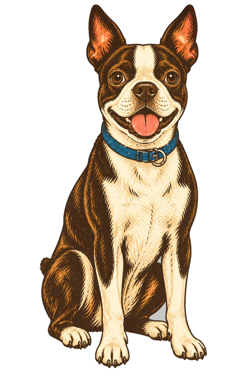 Vintage screen-print illustration representing Boston Terrier
