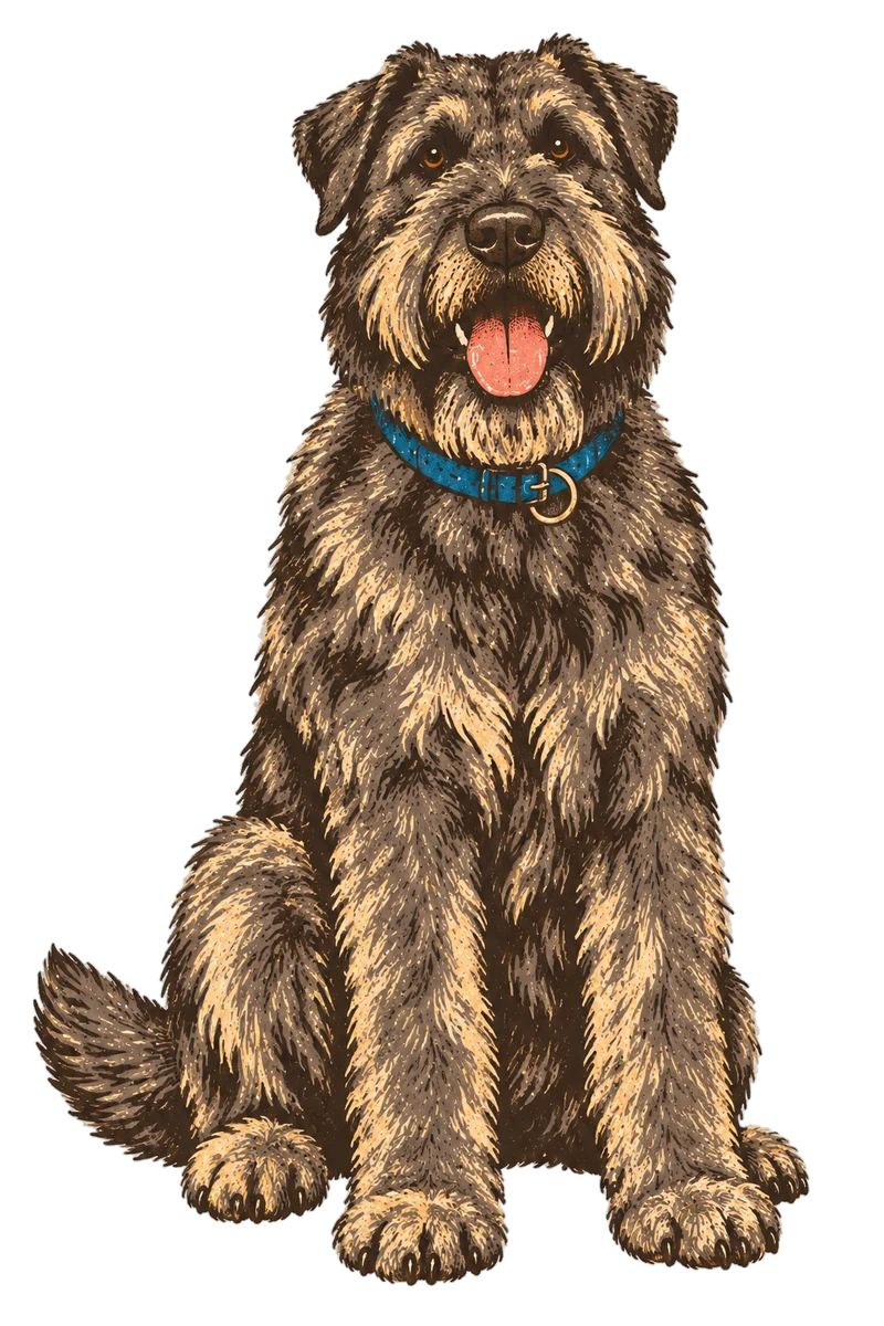 Vintage screen-print illustration representing Bouvier des Flandres