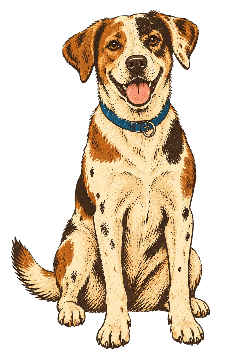 Vintage screen-print dog illustration for the Unknown Breed data profile