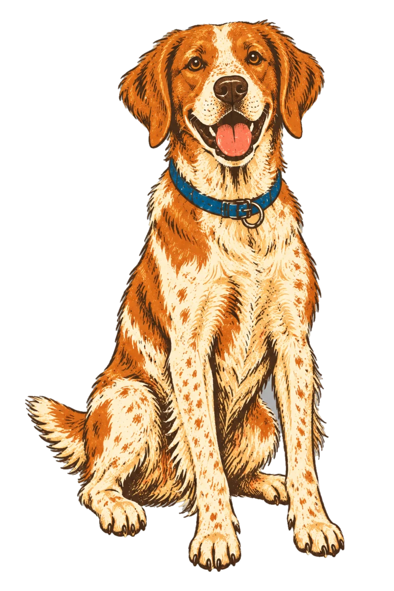 Vintage screen-print illustration representing Brittany Spaniel