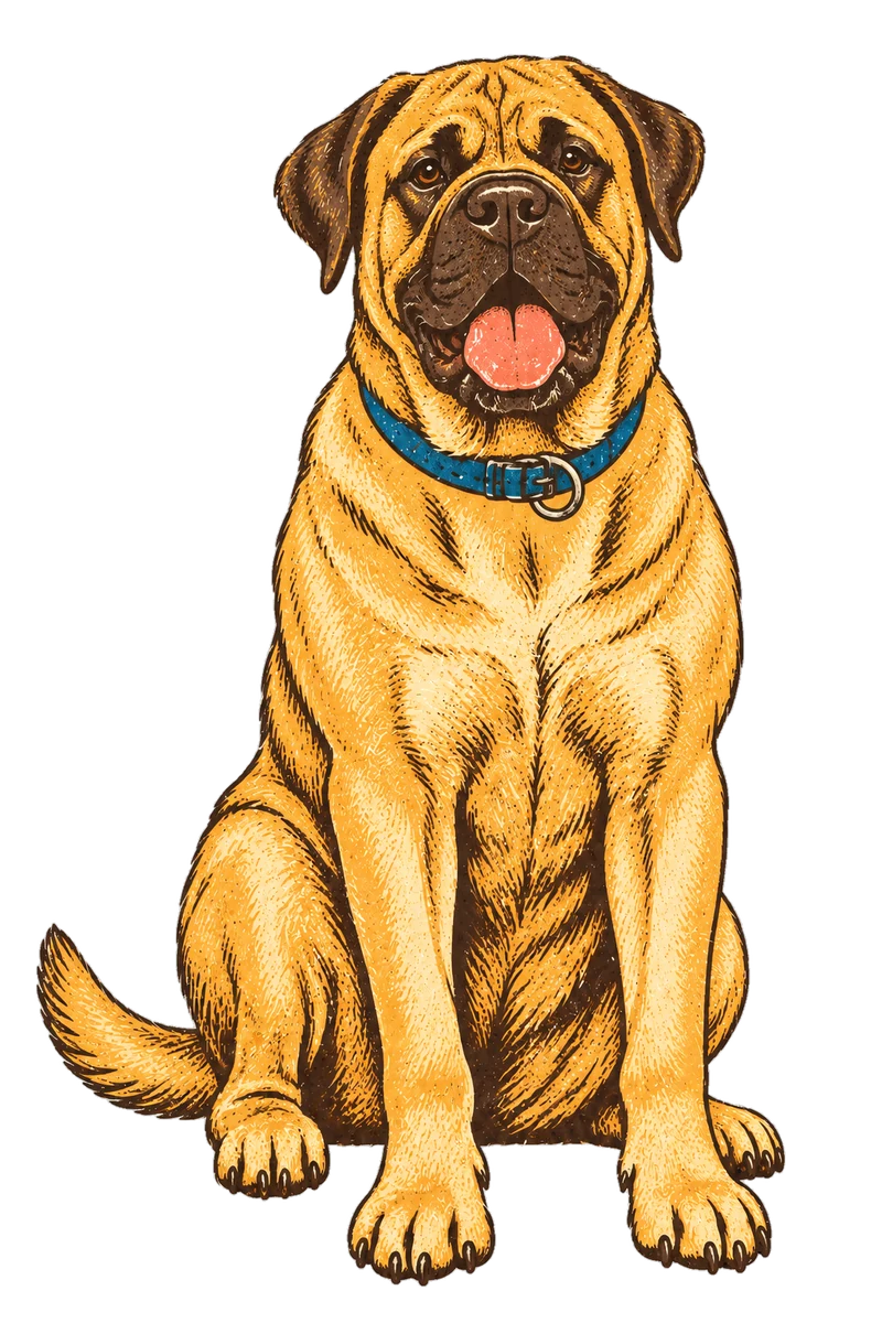 Vintage screen-print illustration representing Bullmastiff