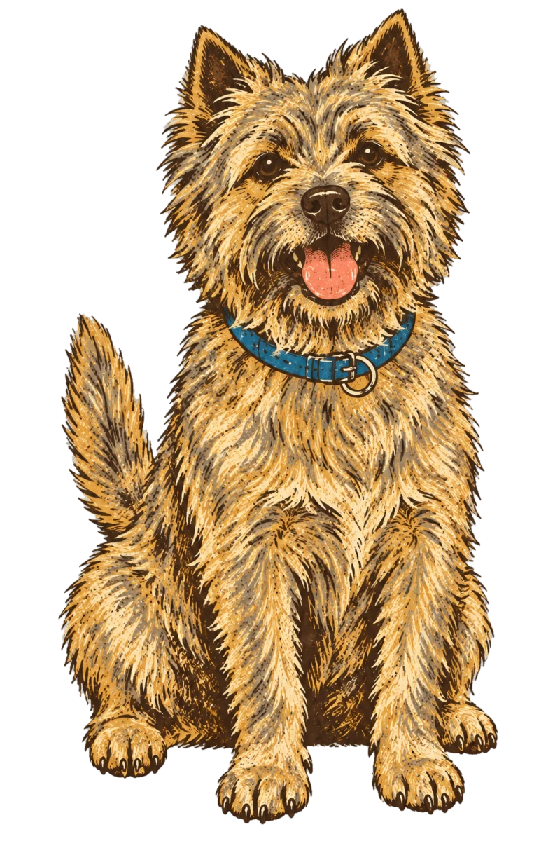 Vintage screen-print illustration representing Cairn Terrier