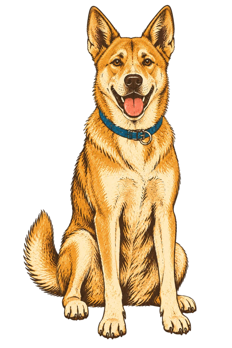 Vintage screen-print illustration representing Canaan Dog