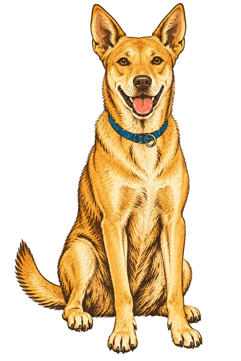 Vintage screen-print illustration representing Carolina Dog