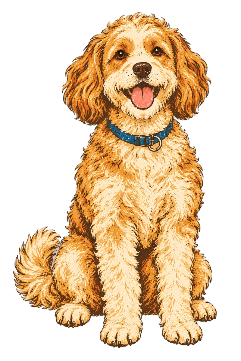 Vintage screen-print illustration representing Cavapoochon