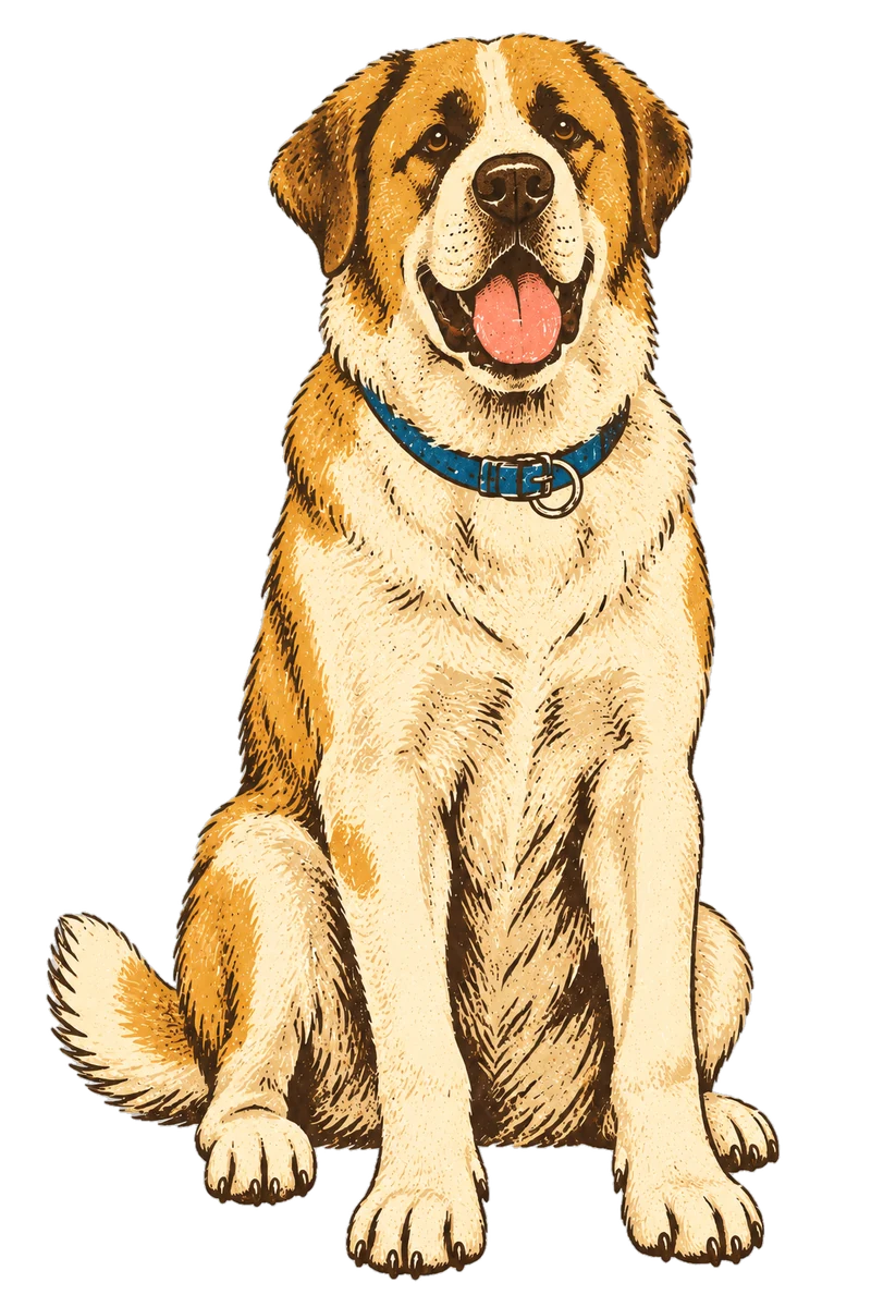 Vintage screen-print illustration representing Central Asian Shepherd Dog