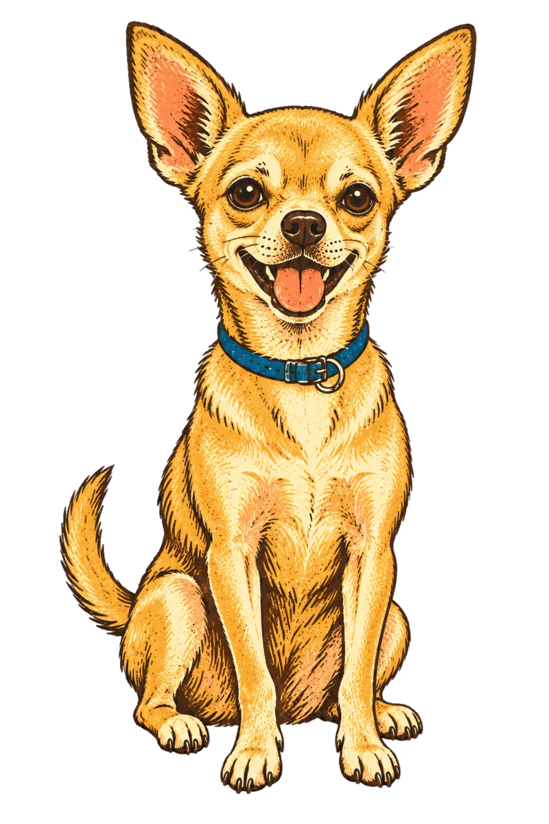 Vintage screen-print illustration representing Chihuahua