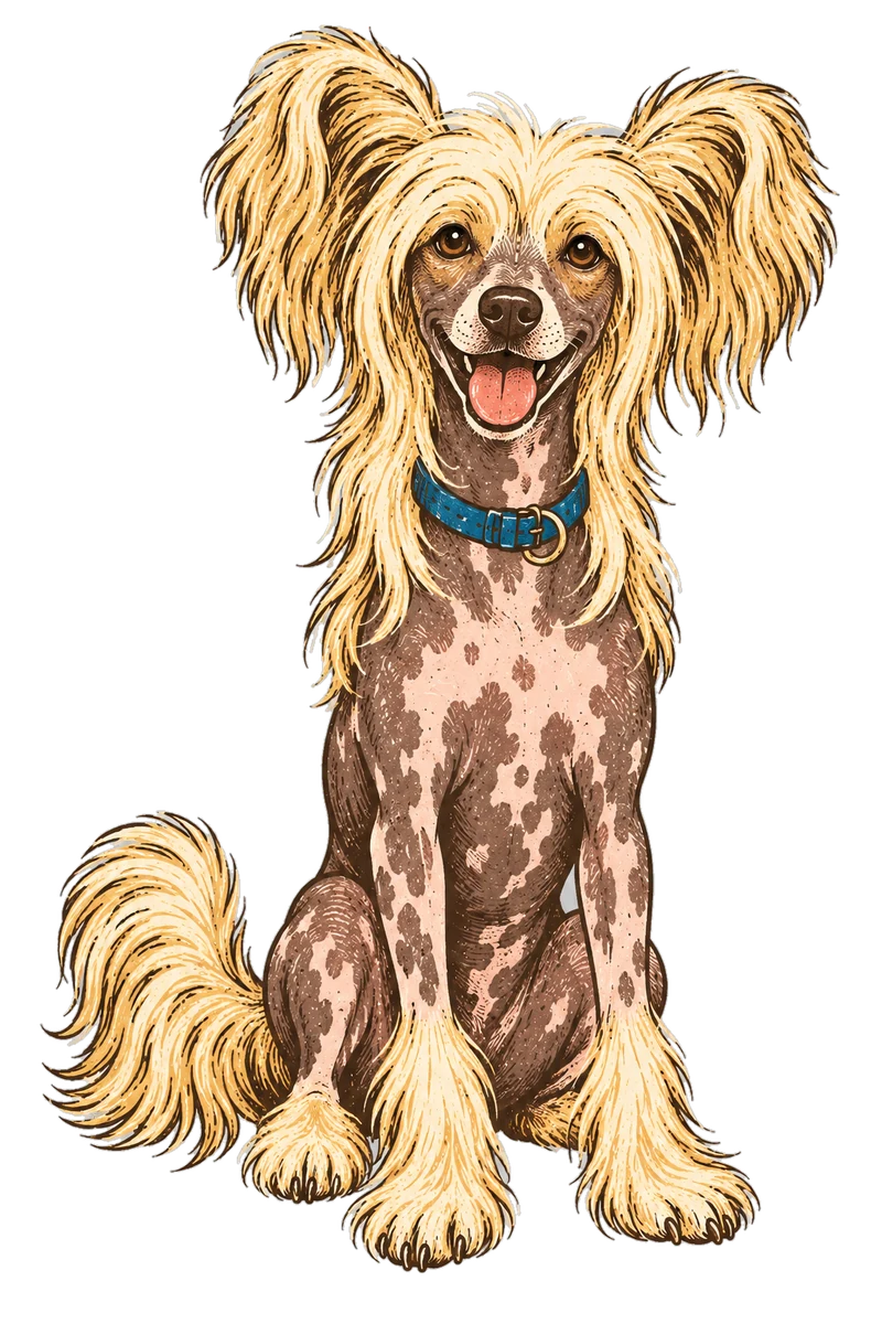 Vintage screen-print illustration representing Chinese Crested