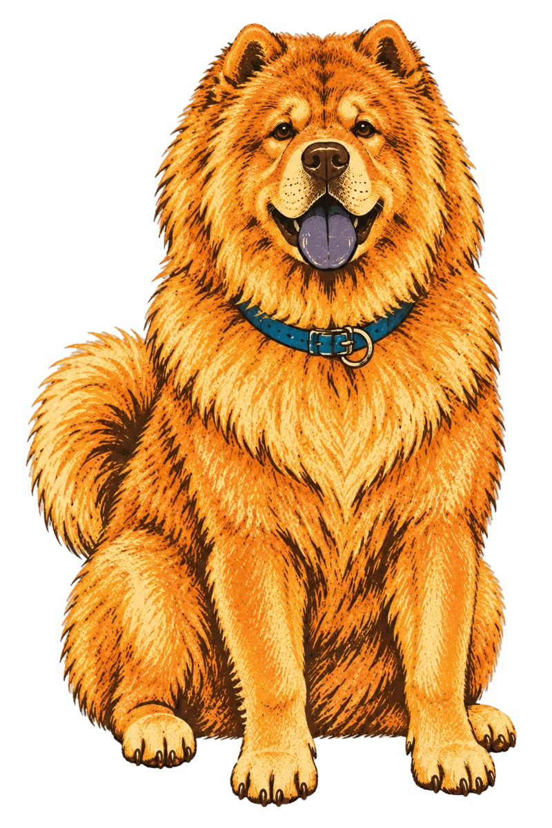 Vintage screen-print illustration representing Chow Chow