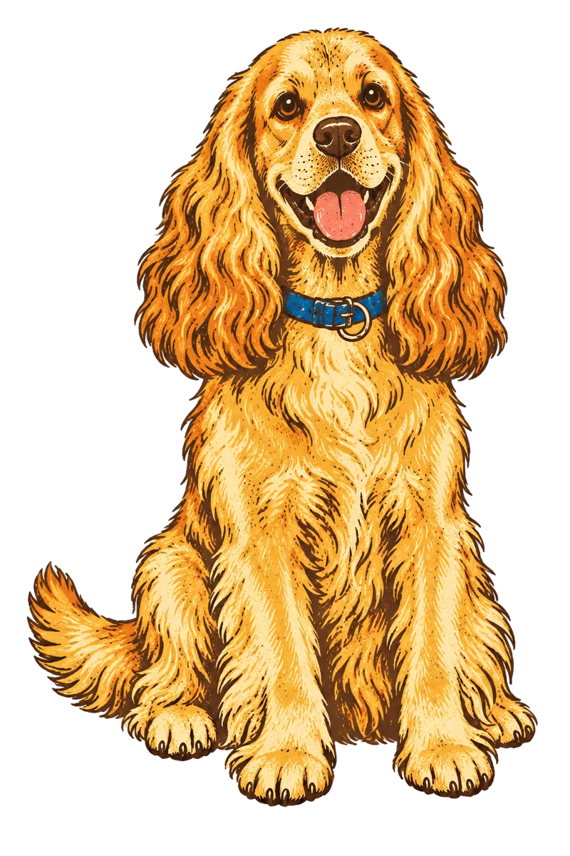 Vintage screen-print illustration representing Cocker Spaniel