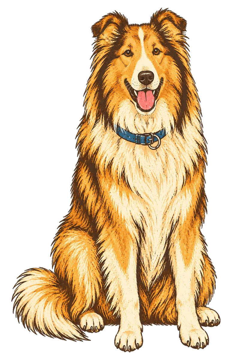 Vintage screen-print illustration representing Collie