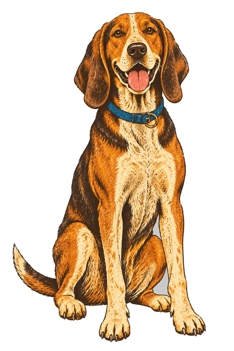 Vintage screen-print illustration representing Coonhound