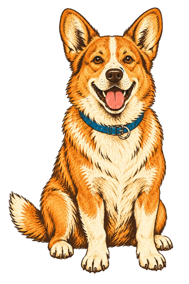 Vintage screen-print illustration representing Corgi