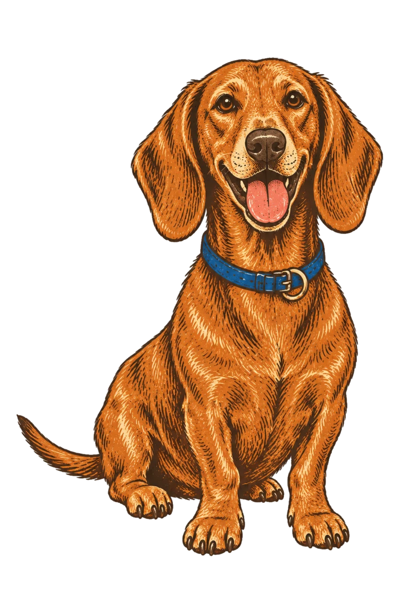 Vintage screen-print illustration representing Dachshund
