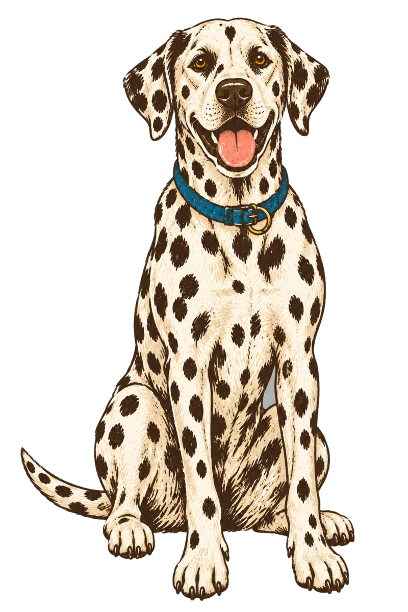 Vintage screen-print illustration representing Dalmatian