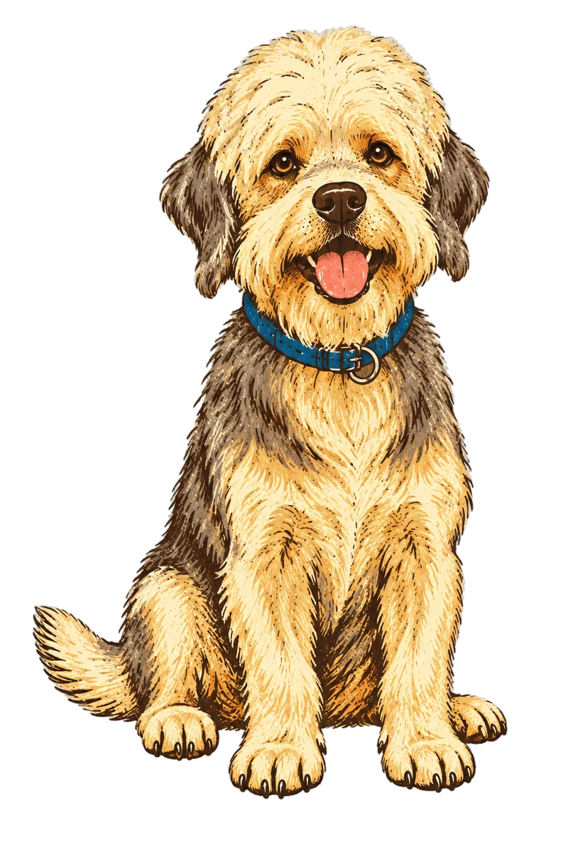 Vintage screen-print illustration representing Dandie Dinmont Terrier