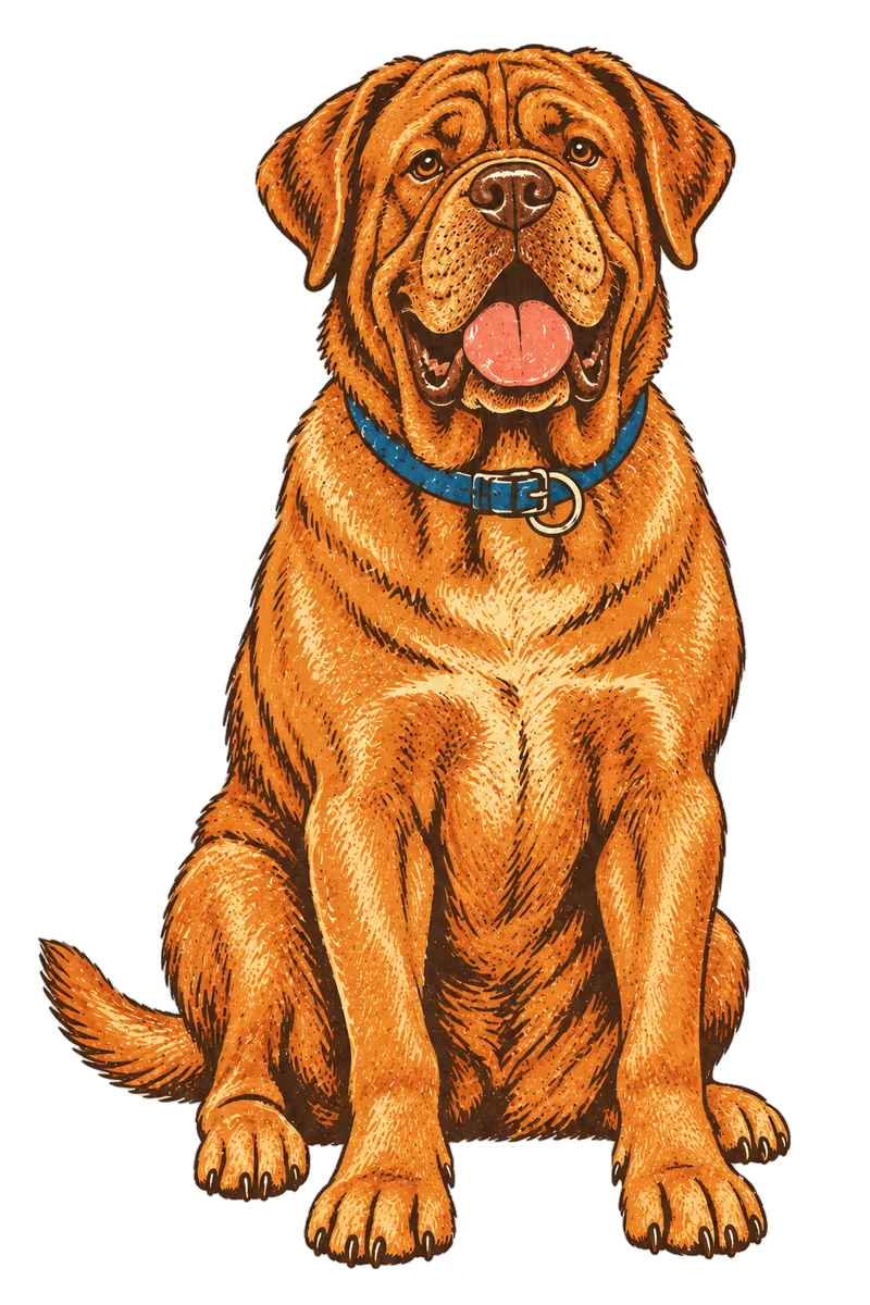 Vintage screen-print illustration representing Dogue de Bordeaux