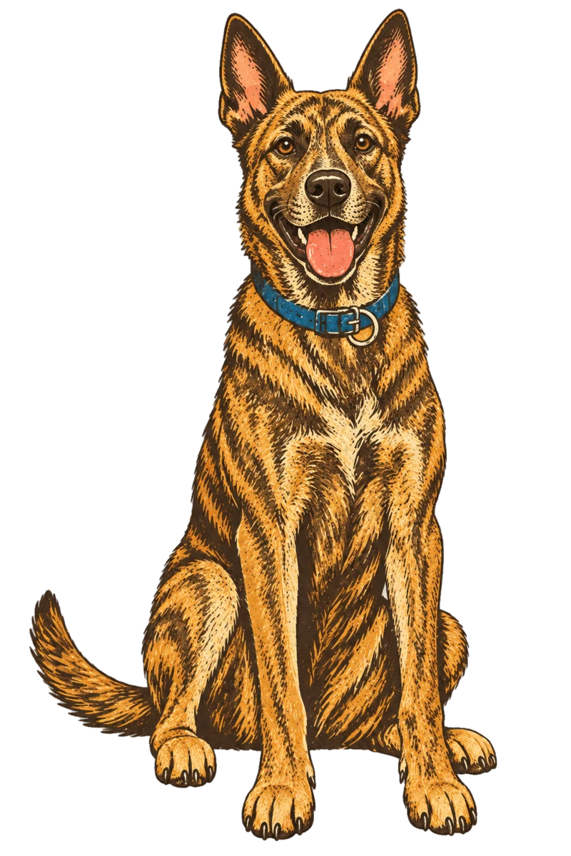 Vintage screen-print illustration representing Dutch Shepherd